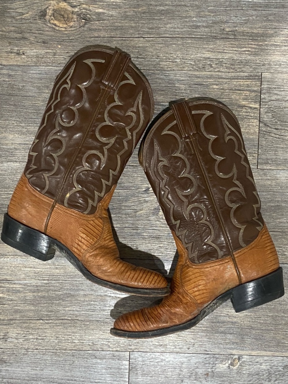 VTG Tony Lama Exotic Lizard Cowboy Brown Boots Size 8B Style 8006 Western Rodeo - Picture 2 of 13